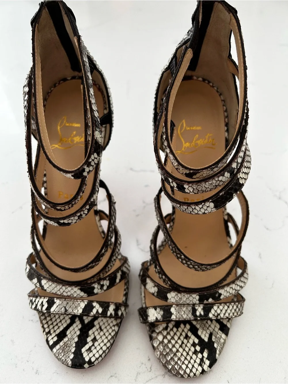 Christian Louboutin snake skin strappy heels size 36
